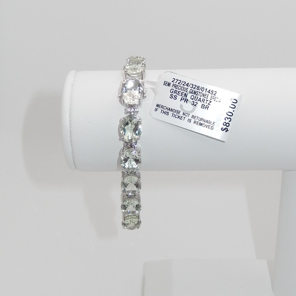 Green Quartz (32 Ct.) & White Topaz (1/2 Ct.) Tennis Bracelet / 7" / List $830